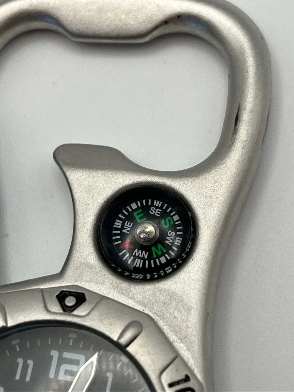 Carabiner Clip Watch with Compass - Silver & Green